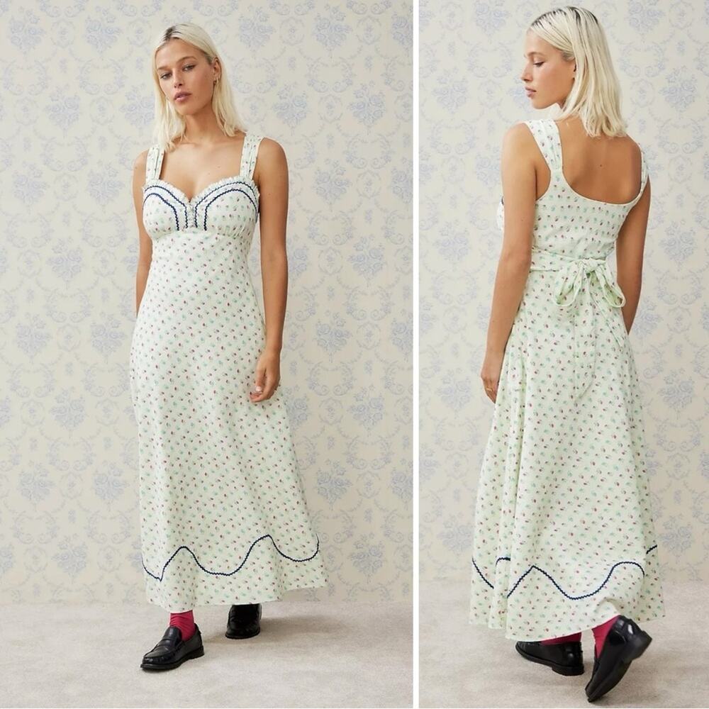 Free People Dainty Western Prairie Sweet Hearts Midi Dress in Ivory Combo Small - Picture 7 of 16